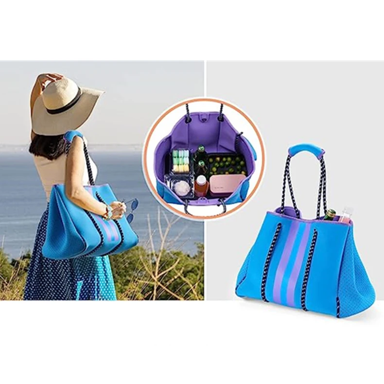 Wholesale Summer Multipurpose Fashion Perforated Woman Neoprene Tote Beach Bag Handbags Fashion Bucket OEM Unisex Girls Fashion