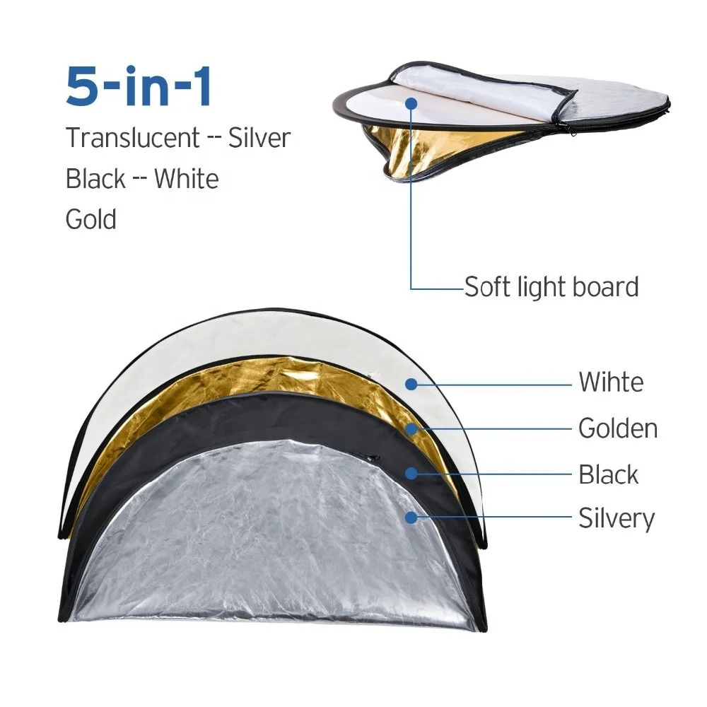 5 in 1 Oval 60X90cm 24inchX36inch Professional Collapsible Multi-Disc Light Reflector with Handles