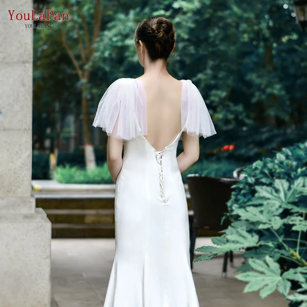 YouLaPan VG40 China Newest Popular Elegant White Tulle Noble Women Girl Wedding Dress Accessories Cape Short Bridal Shawl