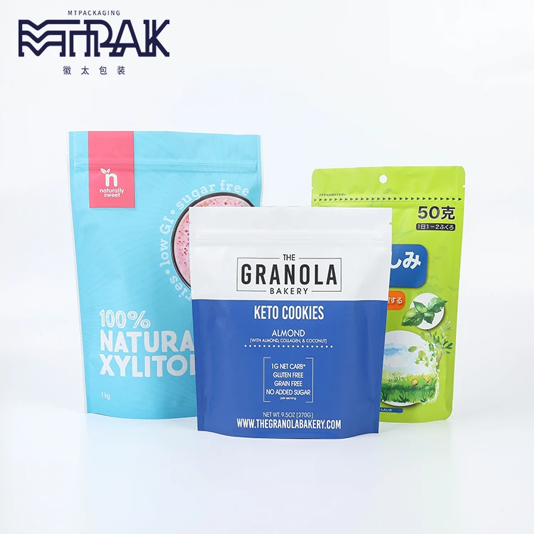 eco friendly customized zipper laminated plastic packaging pouch food stand up doypack oat cereal granola bag