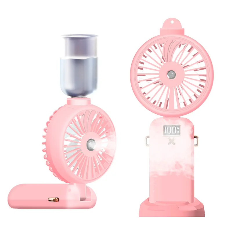 2500mAh Portable Personal Water Spray Mist Fan Hanging Neck Fan 5 Speed USB Rechargeable mini folding fan With Led Screen