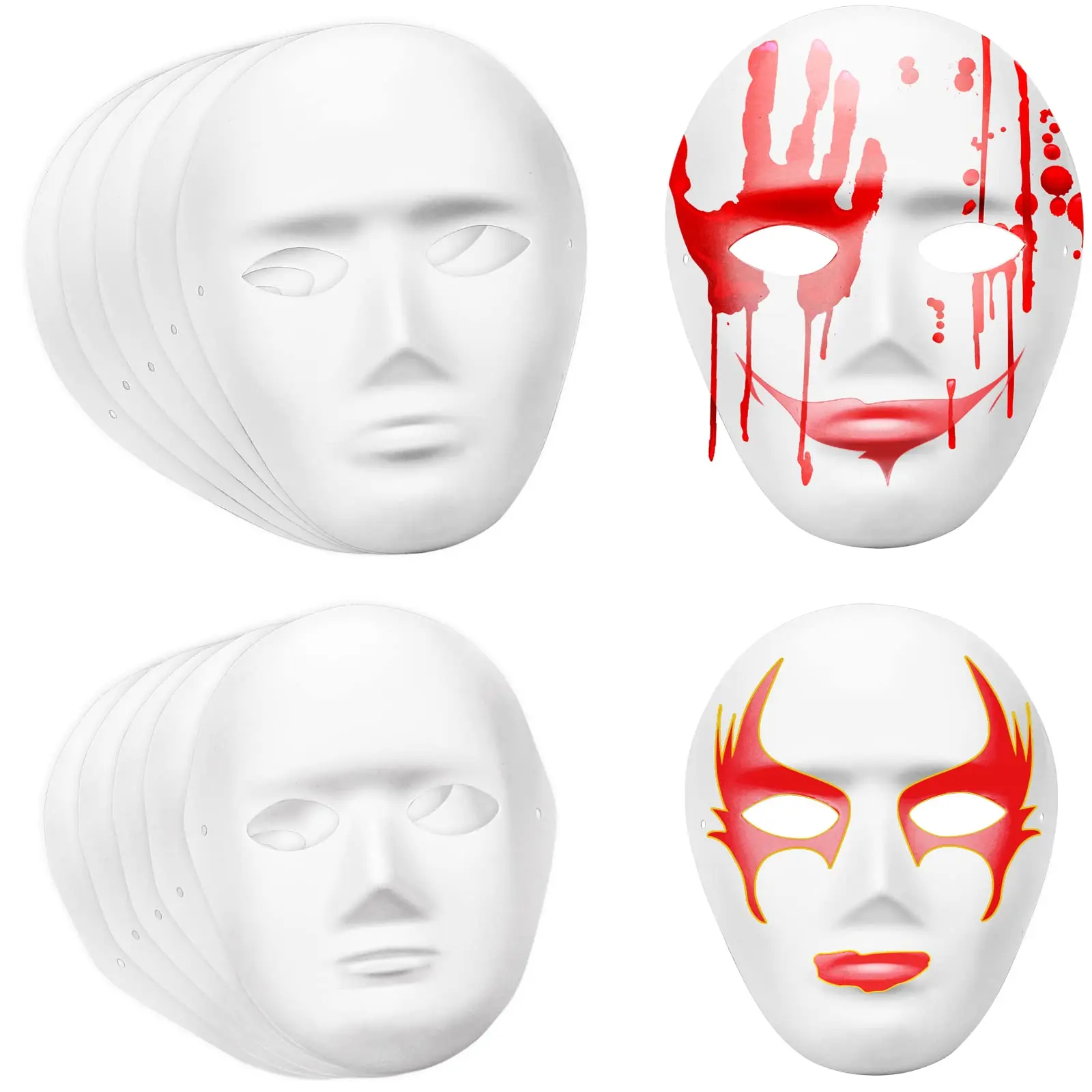 10 Packs White Paper Mask with Tied Ropes Blank Full Face Mask Cosplay Masquerade Mask for Party DIY Creativity and Halloween