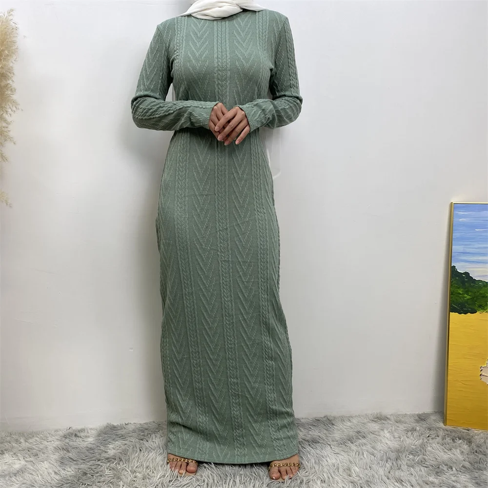 6435-1# New stock muslim women fashion long sleeve slip dress autumn winter sweater inner dresses 6 colors