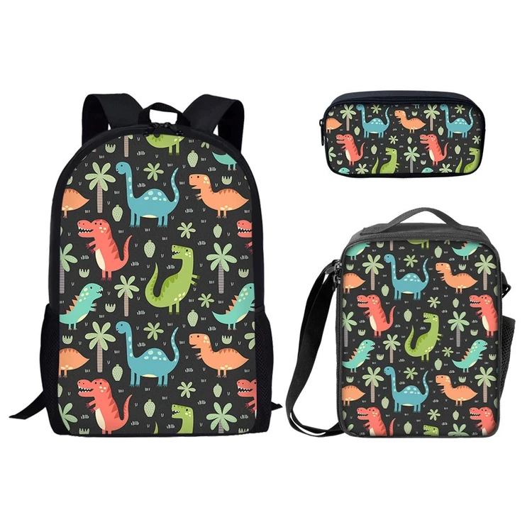 Multi-purpose Cute Dinosaur Pattern School Messenger Bag Daily Meal Three-piece Bag