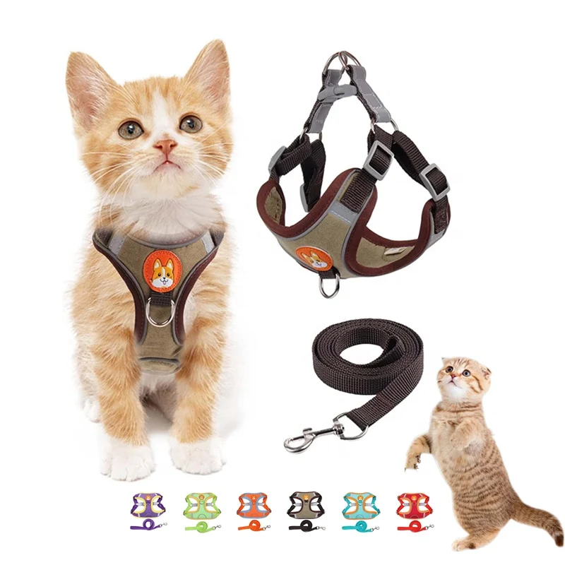 Hot selling Pet Chest strap Suede vest for cat and Dog Reflective breathable dog harness and leash set vest