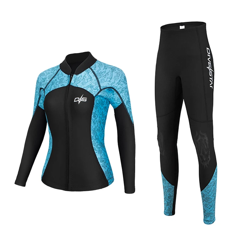 DIVESTAR 3mm Neoprene Double Faces Nylon Fabric Match With Camo Two Pieces Flat Lock Scuba Diving Wetsuit for Swimming