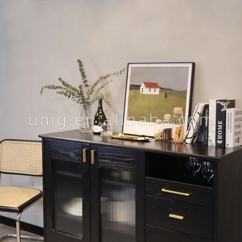 Поставщик с фабрики sideboard дизайны винтажное твердое дерево и подъемное стекло в столовой буфет Кабинет