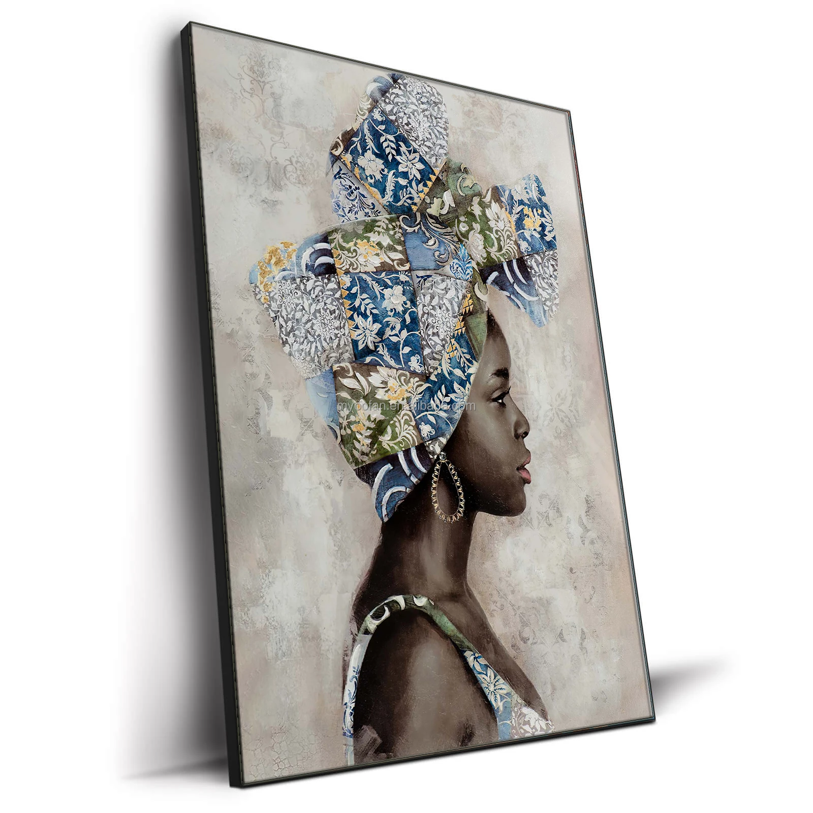 Wholesale Price African Woman Picture Oil Painting Canvas with Gold Foil Wall Art for Bedroom