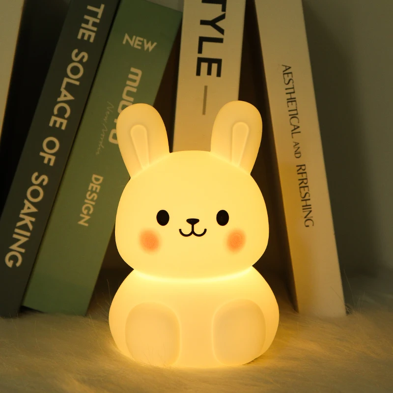 Biumart Soft Animal Lighting Products Safe Baby Toy USB Rechargeable Pat RGB Silicone Bunny Night Lamp for Kids Bedroom