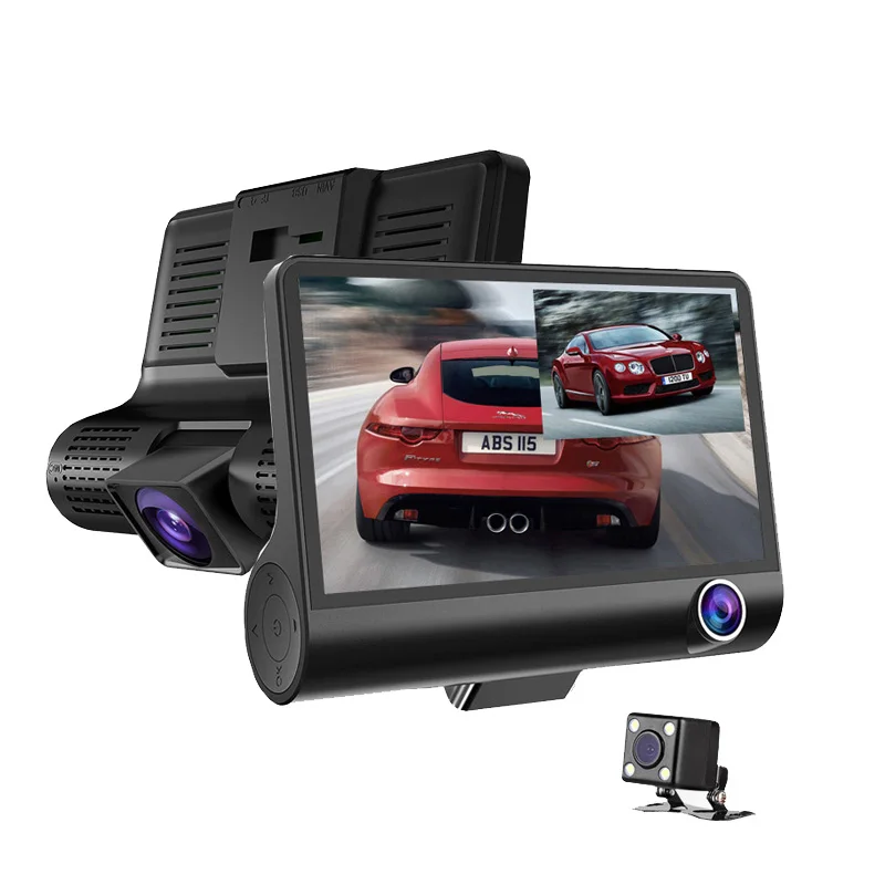 
Hot Sale Dual Record 4 Inch 1080p Ips Screen Car Dash Cam Carblackbox Dvr With 3 Security Cameras For Driving Video Recorder 