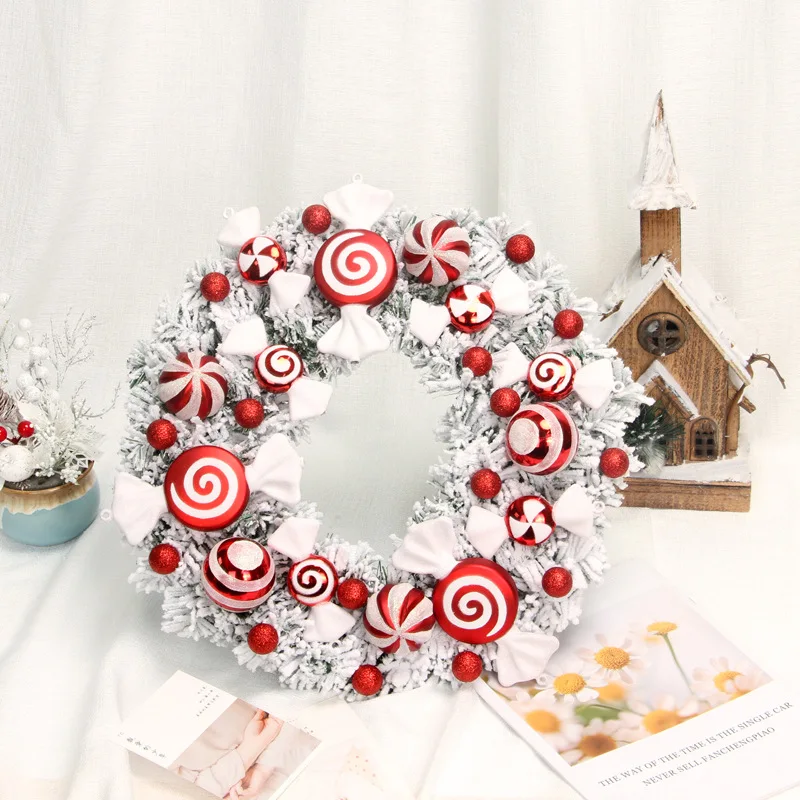 High Quality Christmas Pampas Wreath Simulation Candy Doll Christmas Garland Door Ornaments Christmas Wreath