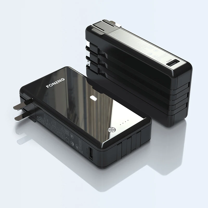 2021 Новый Дизайн Power bank 10000 мАч с 3 встроенными кабелями и портативным зарядным устройством для мобильных телефонов банки питания быстрой