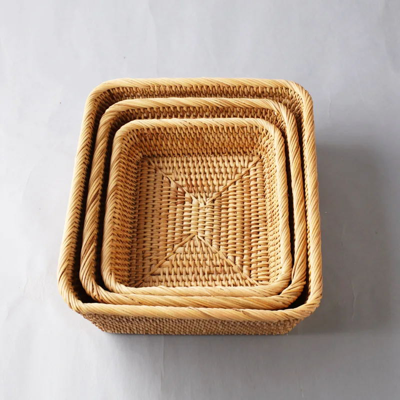 Vietnam Rattan Fruit Basket Home Fruit Plate Living Room Snacks Candy Basket Refreshment Box Coffee Table Storage Basket