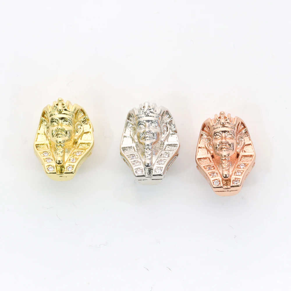 CZ Micro Pave CZ  Egyptian Pharaoh Head Beads CZ Sphinx beads For Men Bracelet Charms Bead