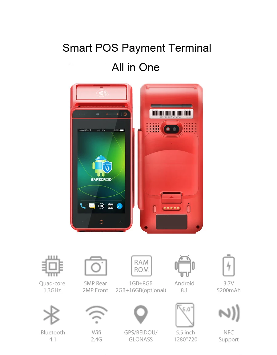 UROVO i9100 5.5 inch Touch Screen Handheld Android Wireless Smart mini POS for Supermarket Shop