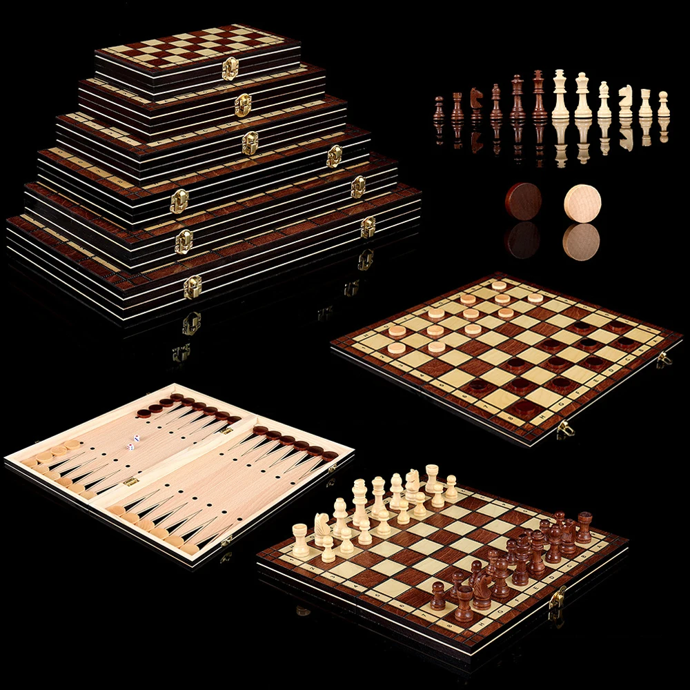 3-In-1 Chess Board Game Set Backgammon And Checkers 24/29/34/39/44/49cm Wooden Chess Set Sports And Leisure Chess