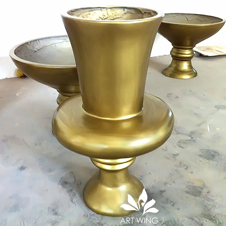 Custom outdoor floating gold color pot flower fiberglass indoor decoration planter pots for sale