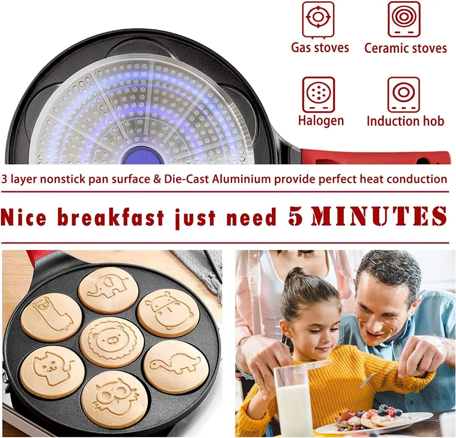 Household Non-stick Induction Pan Cooker Frying Pan Smiley Face Mini Pancake Waffle Pan Commercial