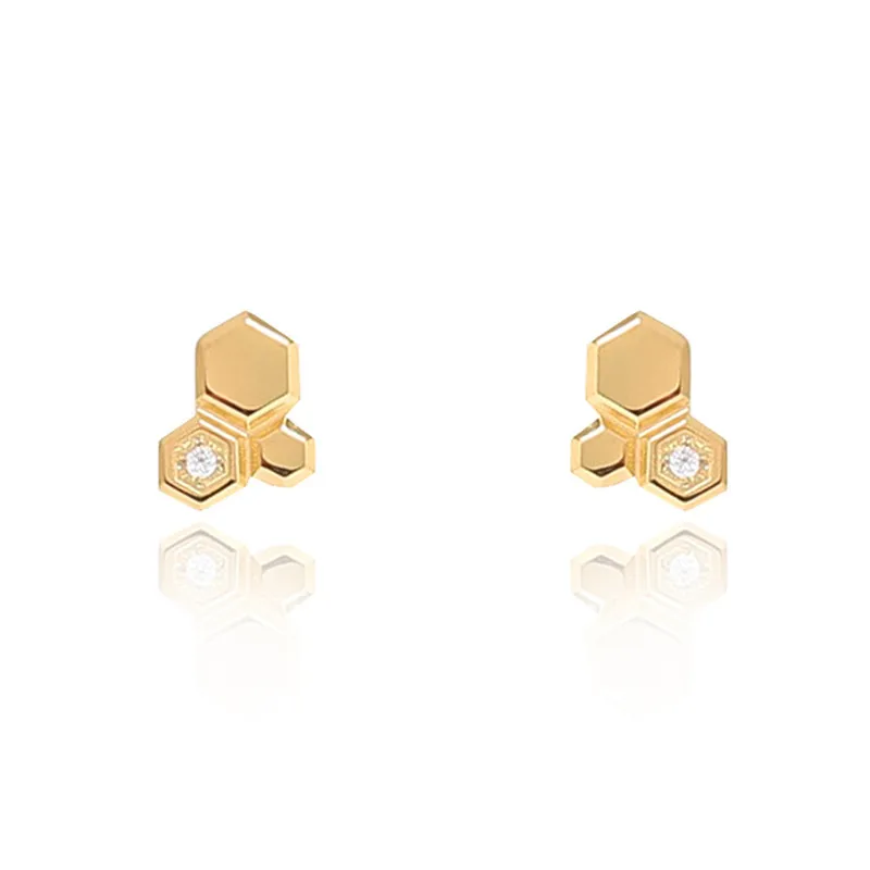 Fashion Minimalist 18K Gold Plated Stainless Steel Jewelry Bee Honeycomb Stud Earrings
