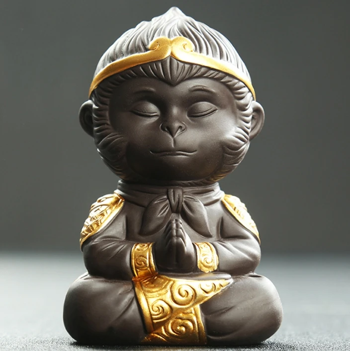 Little monkey king Car Decor smile laugh monk small  Ceramic Buddha statue Tea pet