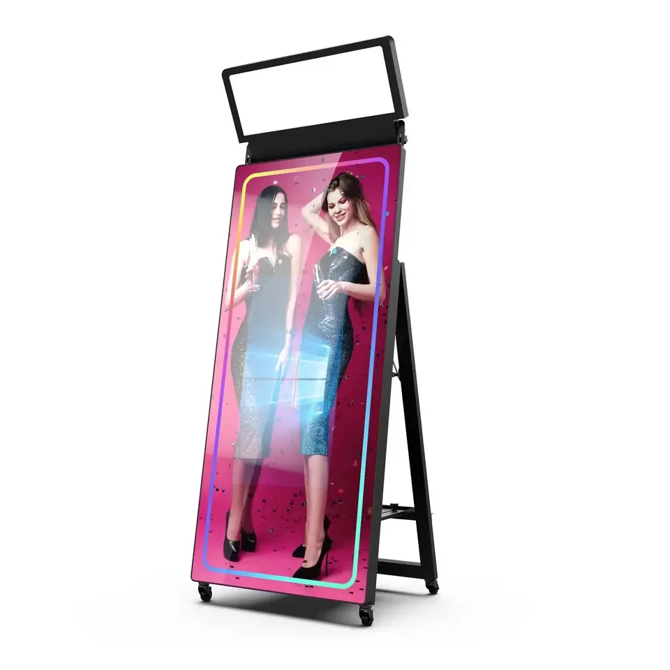 New selfie photo booth mirror photo booth magic mirror photobooth machine led frame mirror photo booth with printer and camera