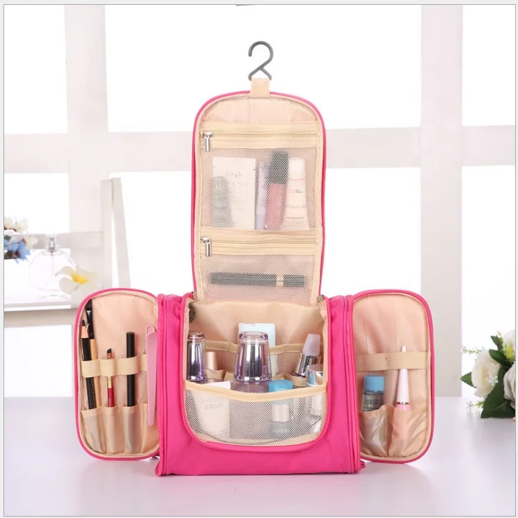 yiwu factory OEM/ODM Custom Waterproof Zipper Travel Cosmetic Bag Makeup Box 600d Polyester Large Capacity Hanging Toiletry Bag
