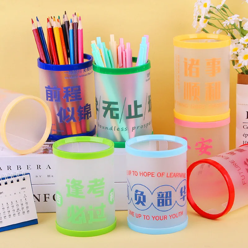 DIY Foldable Pen Holder Round Removable Plastic Pen Holder Desktop Storage Box for Office Stationery