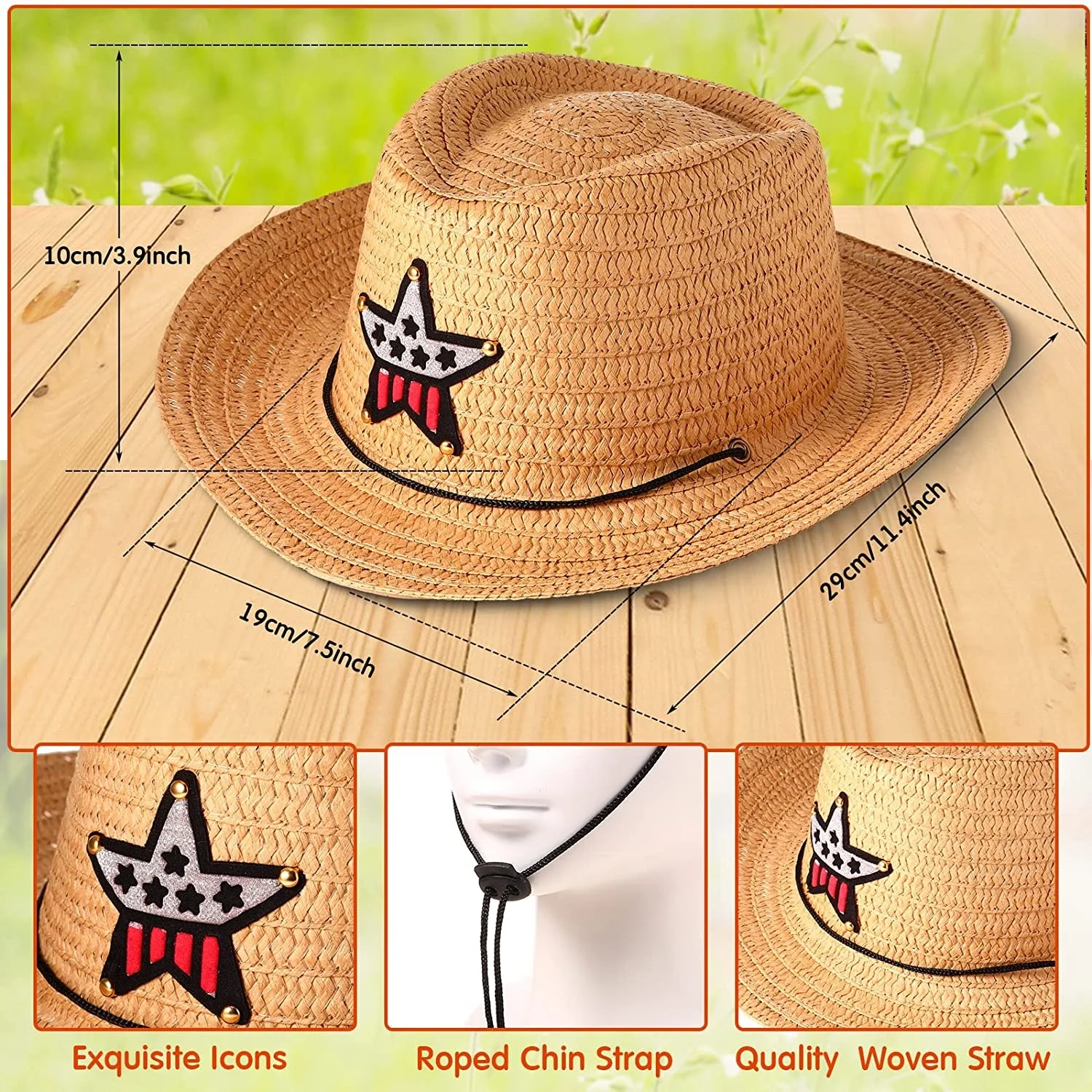 Cowboy Party Hats Kids Straw Hat with Pentagram Multicolor Child Strawl hats