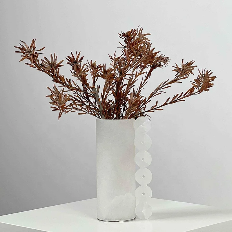 stonekocc Spanish Alabaster White Marble Decorative Vessels High-grade Flower Arrangement Living Room Hotel Vase Crafts