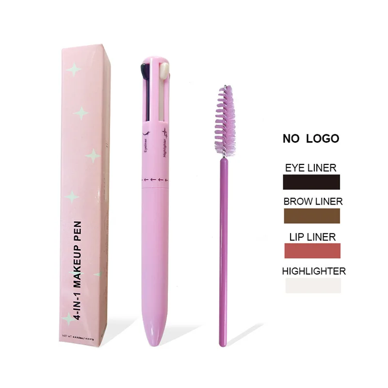 Custom Logo 4 in1 Makeup Pen Waterproof Pen Touch Up 4-color Eyebrow Pencil Eyeliner Lip Liner Highlight 4 In One Makeup Pen