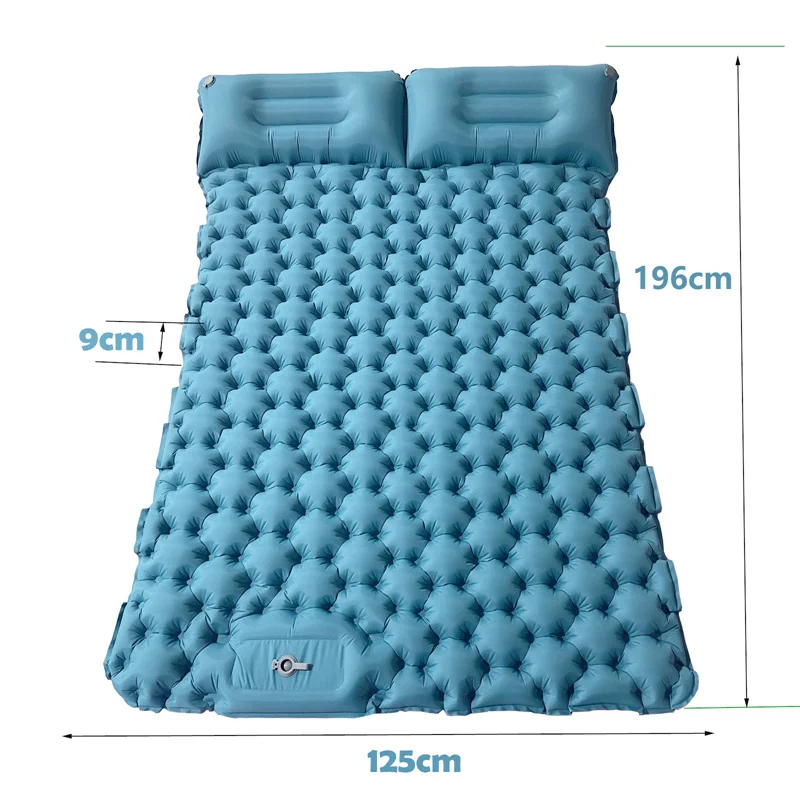 Portable Double Camping Sleeping Pad, Inflatable Camping Pad Foot Press Ultralight 2 Person Camping Mat with Pillow