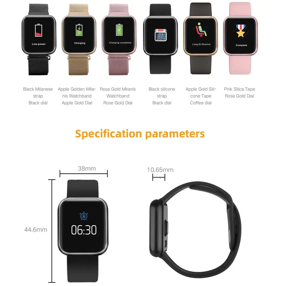 2021 Full Touch Screen IP68 P80 Blood Pressure Heart Rate Monitor Fitness Tracker P68 BT Smart Watch For Android IOS