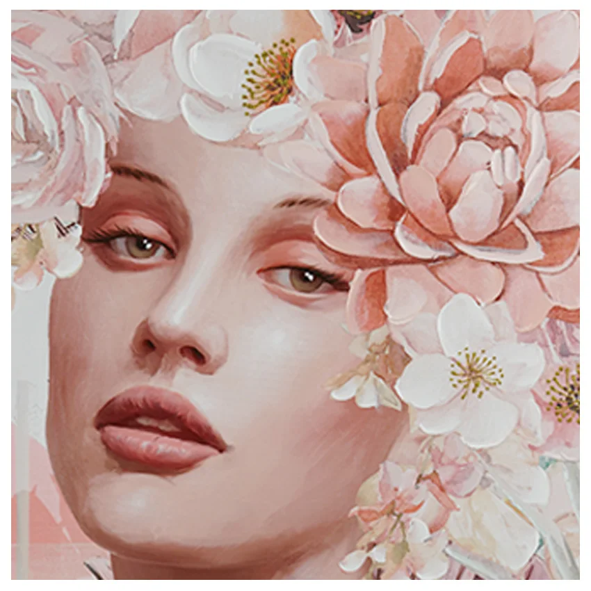 New arrival design modern fashion elegant lady with sweet flowers decoration hand painting home decor