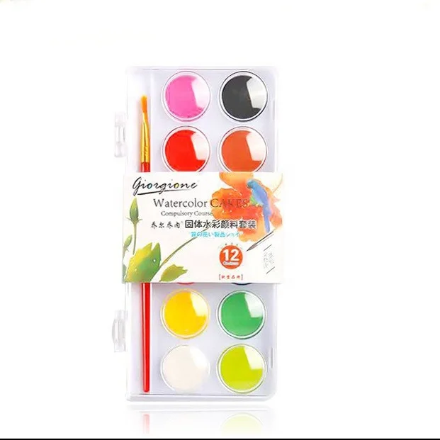 2023 Hot selling Professional 12/24/36 Colors Washable Non-toxic Solid Watercolor Painting Set with painting brush
