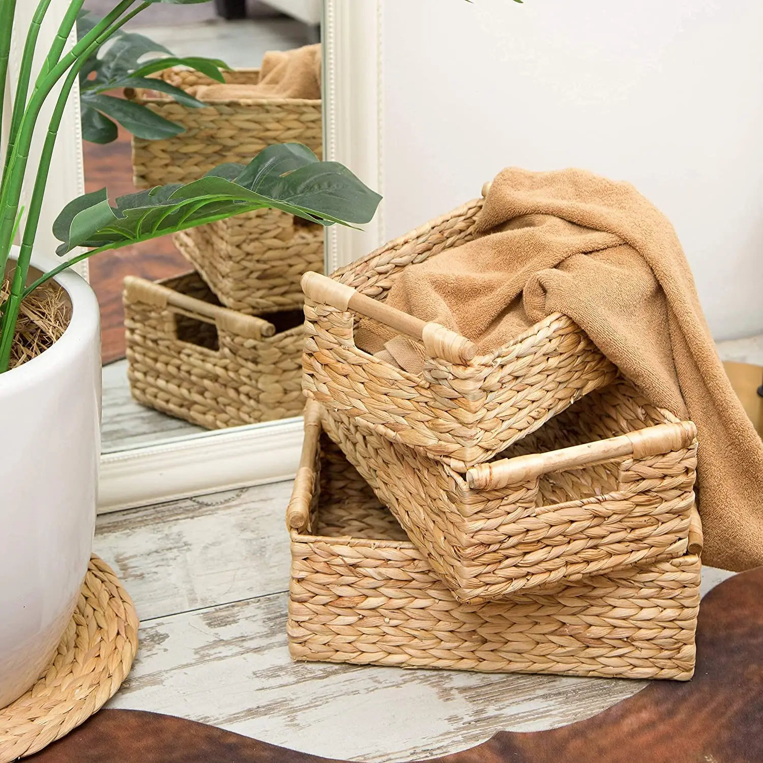 Vietnamese Rectangular Crafts Natural Household Storage Basket Woven Vegetable and Fruit Tray Water Hyacinth Woven Basket