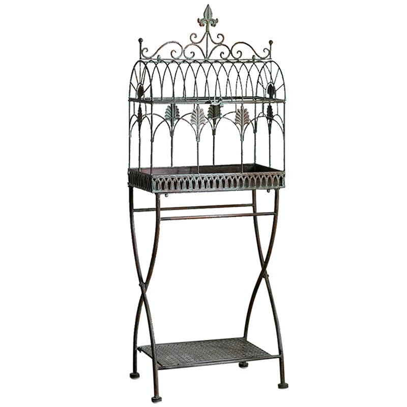 2 Tier Planter Outdoor Antique Metal Flower Pot Stand Vintage Rustproof Garden Plant Stand