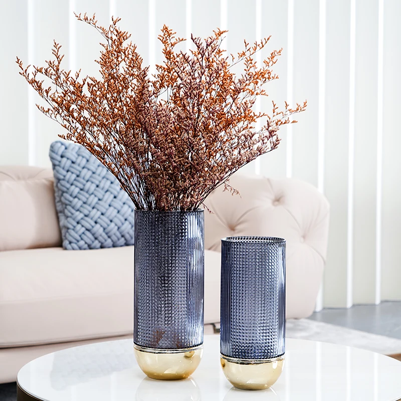 RORO home decor classic collection modern luxury decorative glass black golden color simple design table desk flower vase