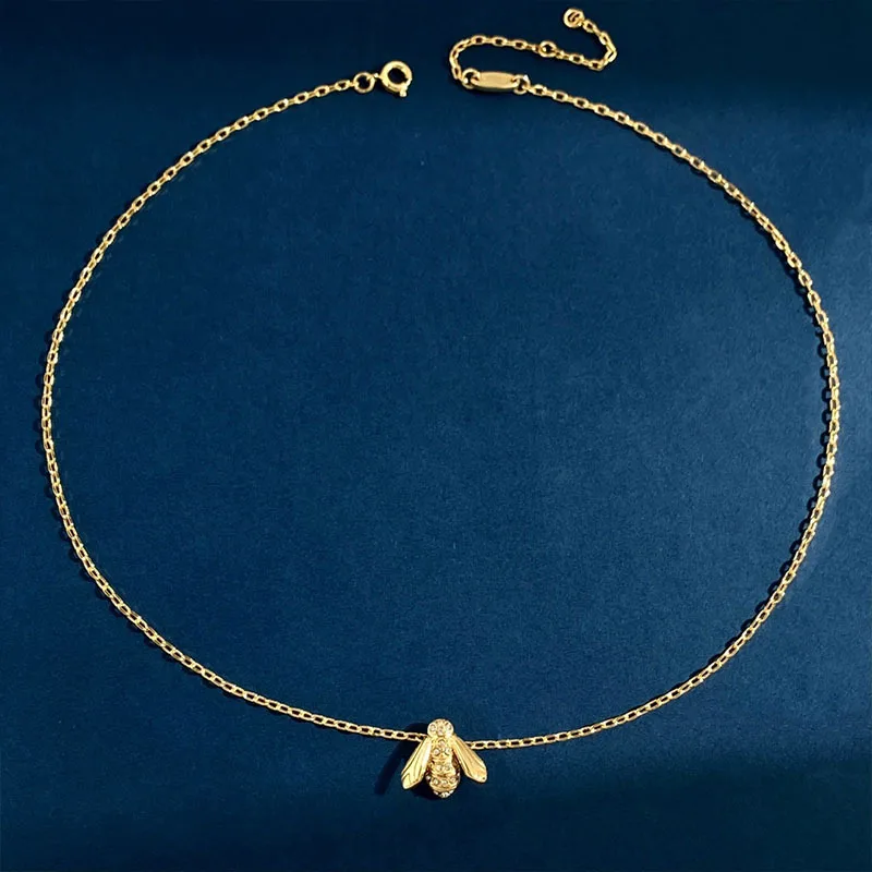 Micropaved Diamonds Bee Pendant Necklace