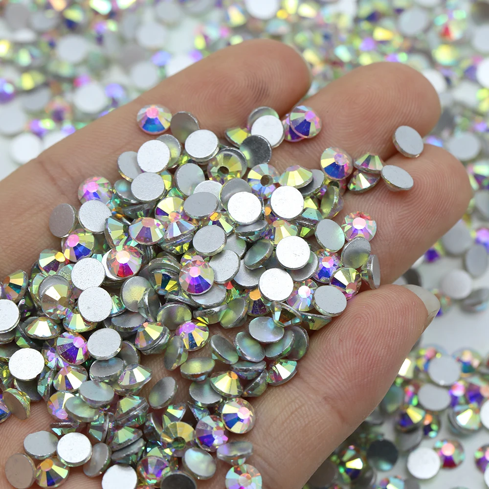 A Normal Faceted AB Colors Sliver Back Crystal AB Rhinestone Non Hot Fix Glass Rhinestone For Nail Art DIY