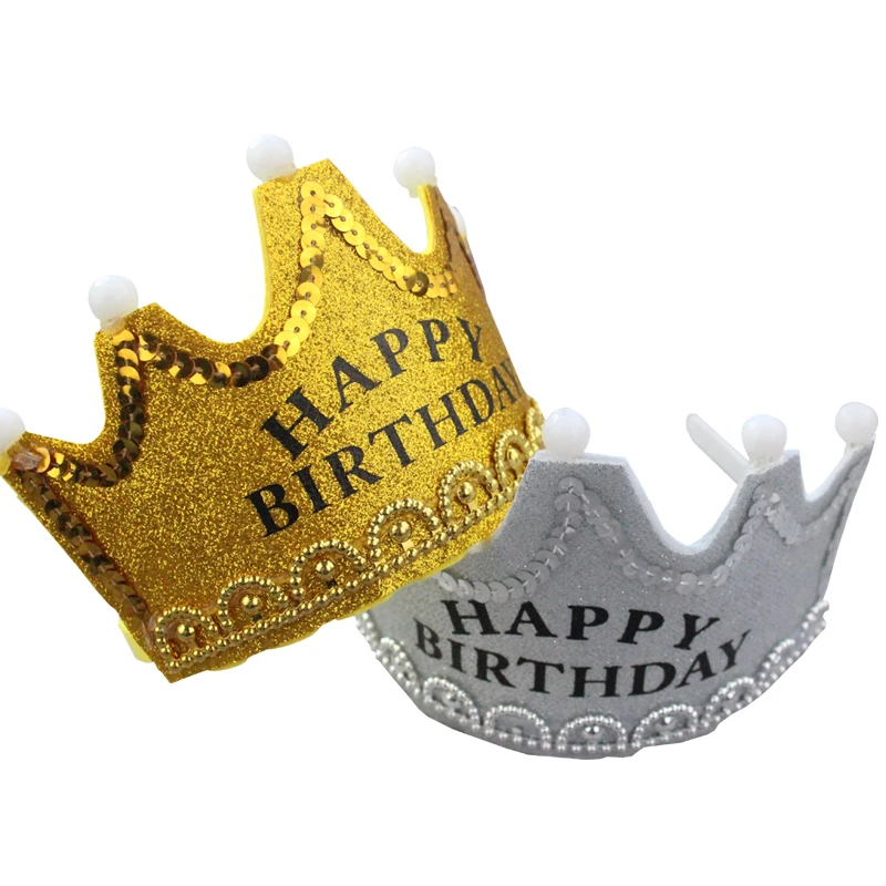 Wholesale Birthday Party Articles Luminous Birthday Crown Hat with LED Light Adult Children Gold  Party Hat