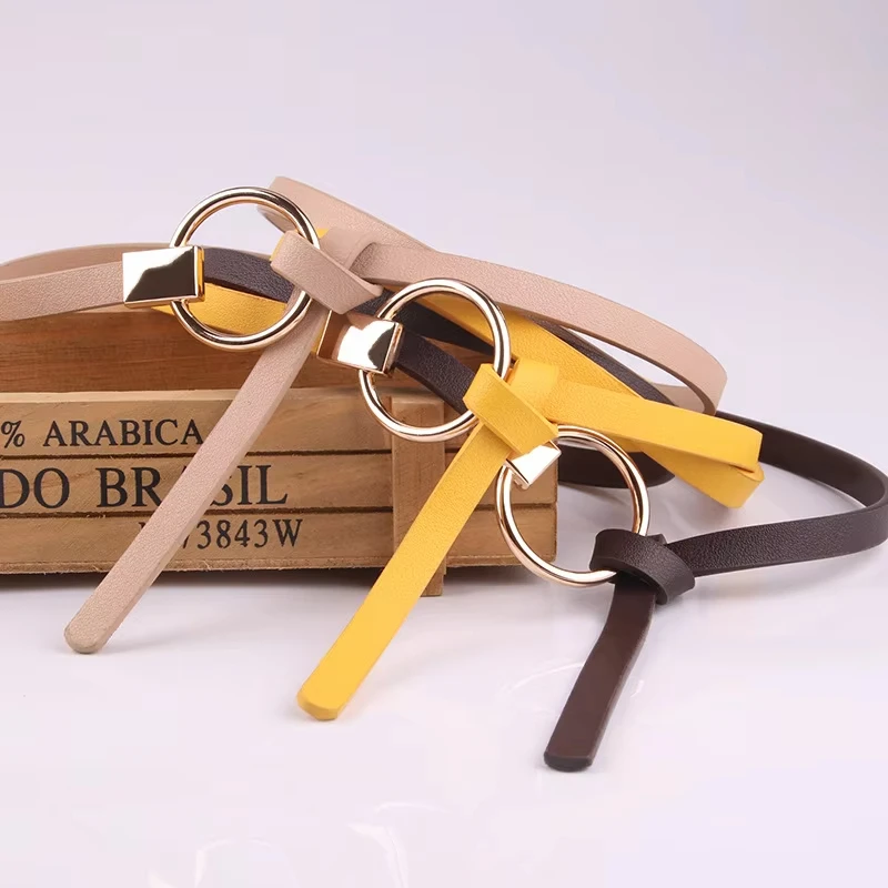 Korean style thin belt with sweater dress decoration knotted small belt all-match ladies round buckle belt