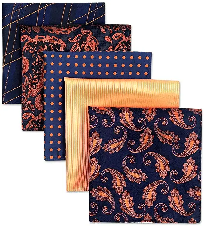 5 Pieces Assorted Mens Silk Pocket Square Handkerchiefs Set