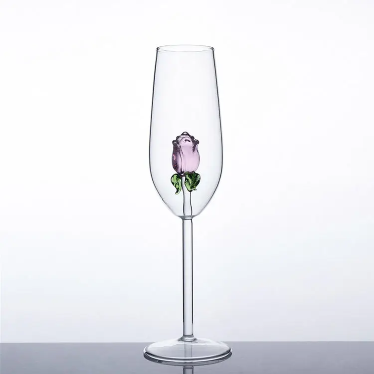 Wholesale 150ml Champagne Glasses Creative Rose flower wine glass goblet