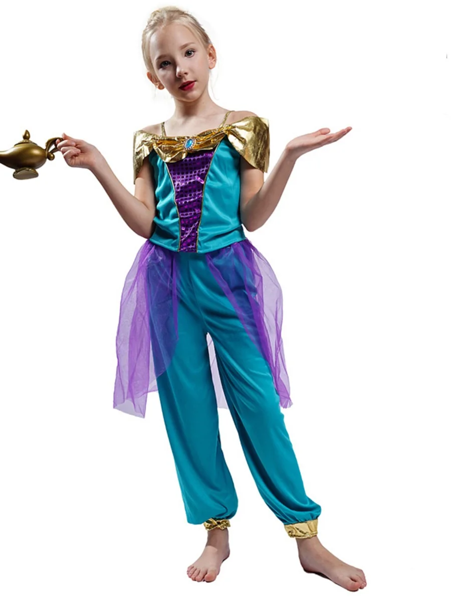 Movie Aladdin and the Magic Lamp Jasmine Cosplay Costume Blue suit Halloween Arab princess