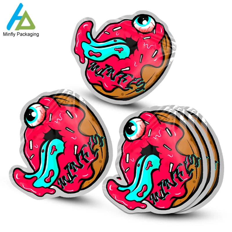 Minfly Plastic Custom Printing 3.5g 7g 14g 28g Die Cut Irregular Ziplock Special Shape Plastic Childproof Mylar Bag Pouch