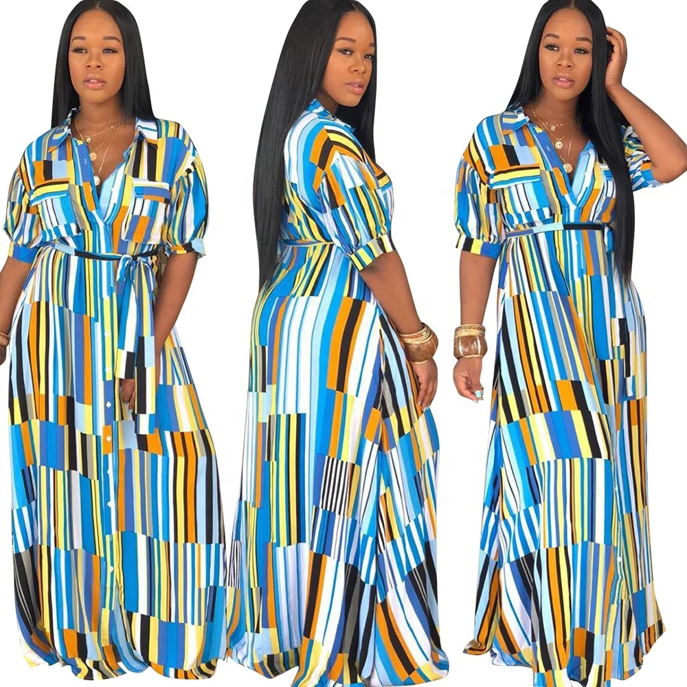 New Arrivals European Fashion Rainbow Colorful Printing Long Sleeve Maxi Skirt Women Casual Dress Big Size XXL Lady Clothes