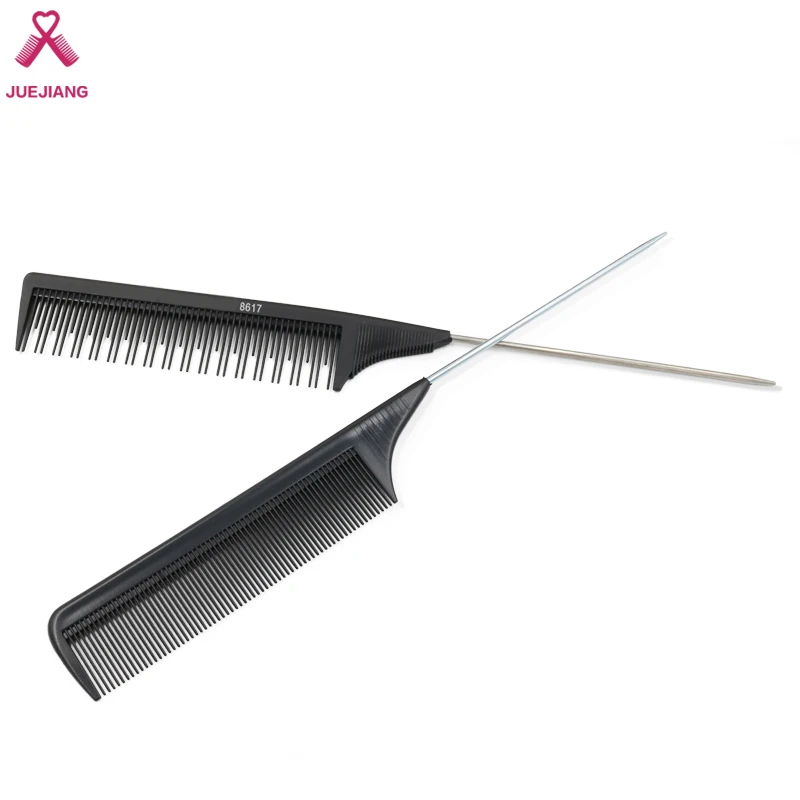 Custom Logo Plastic Barber Hairdressing Hair Cutting Parting Comb Professional Salon Carbon Comb Rat Pin Tail Comb