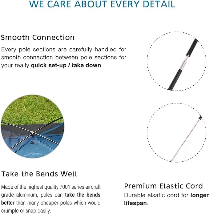 Black Pre-Assembled Aluminum Tent Pole 7001 T6 Heated Camping Tent Pole Replacement Tent Poles