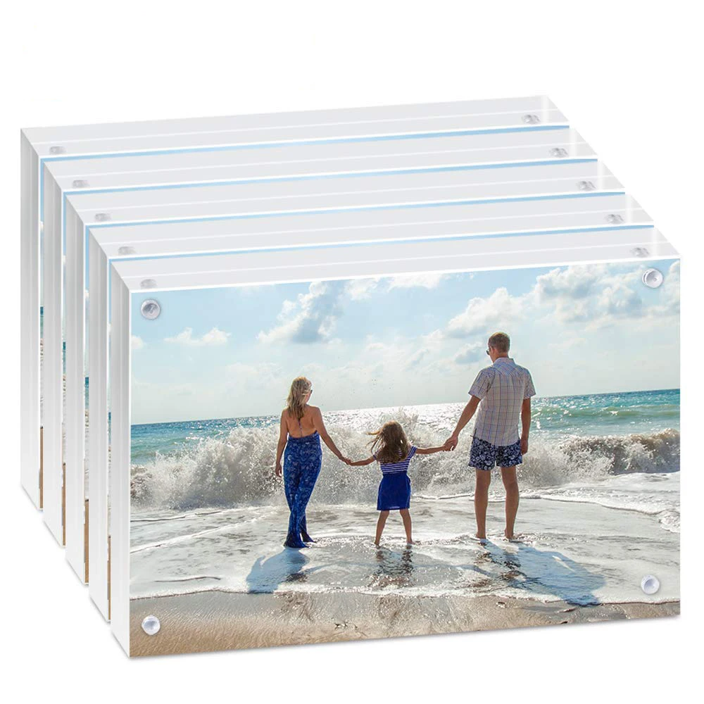 4x6' Clear Double Sided Acrylic Frames Block Desktop Frameless Magnetic Photo Frame