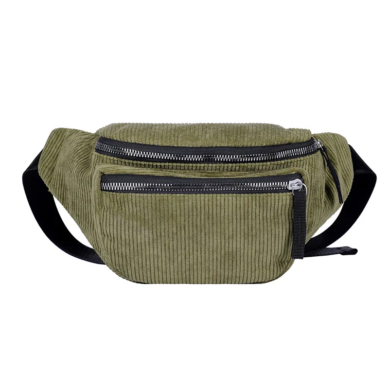 Wholesale  OEM Custom Logo  Adjustable Strap Money Phone Belt  Bag Double Zipper Corduroy Fanny Pack Waist Bag for Men Women